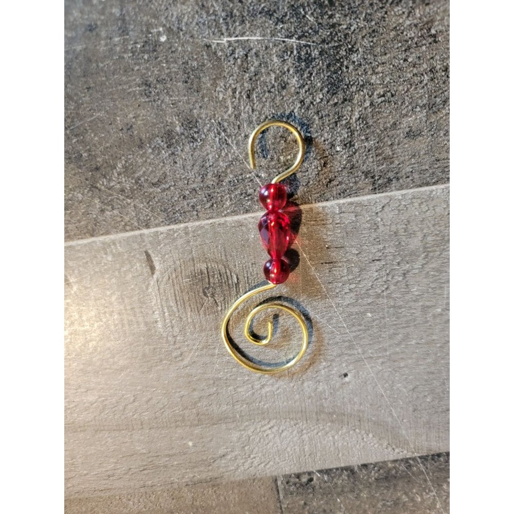 Golden red beaded abstract ornament xmas decor